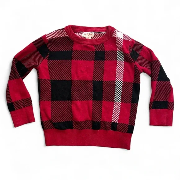 Cat and Jack Toddler Boys Size 3T Buffalo Plaid Sweater in Red Black and  White
